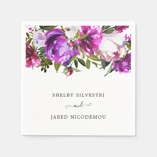 Modern Vibrant Bold Bright Purple Floral Wedding Napkins