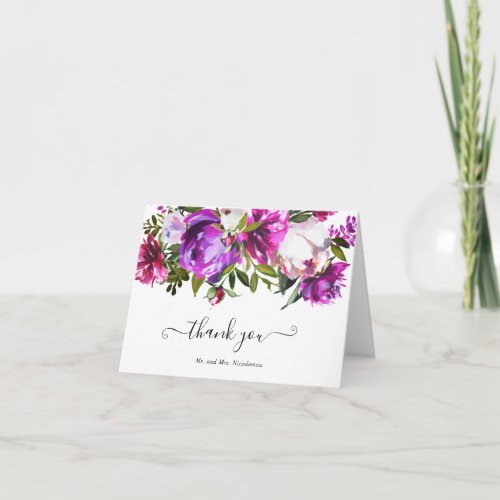 Modern Vibrant Bold Bright Purple Floral Wedding Thank You Card