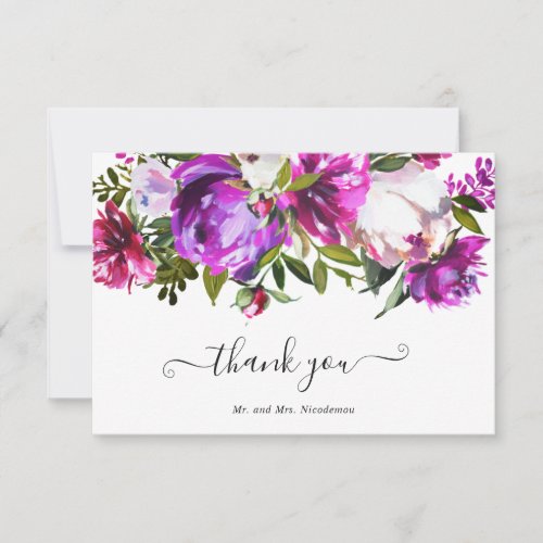 Modern Vibrant Bold Bright Purple Floral Wedding Thank You Card