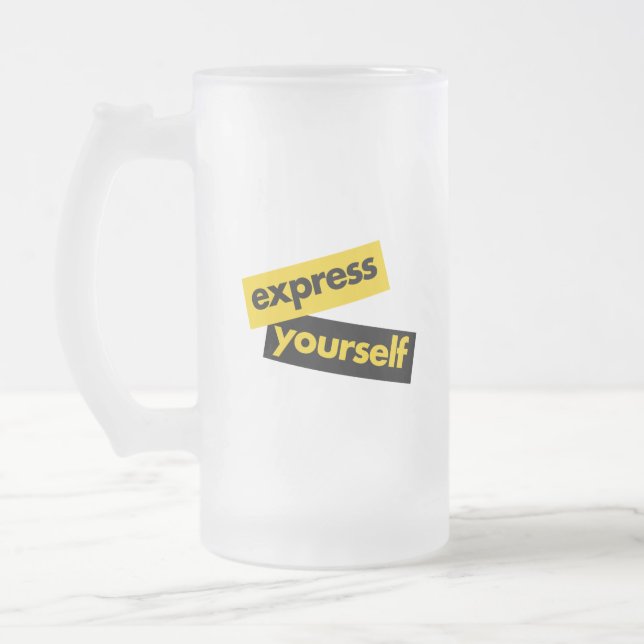 Modern, vibrant, bold graphic of Express Yourself Frosted Glass Beer Mug (Left)