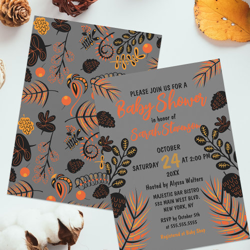 Modern Vibrant Botanical Autumn Fall Baby Shower
