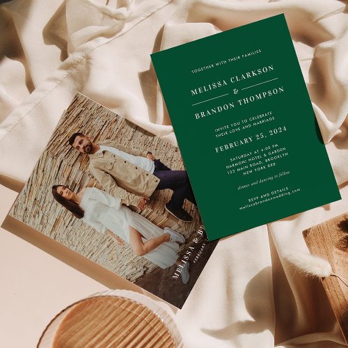 Modern Vibrant Emerald Green Photo Wedding  Invitation