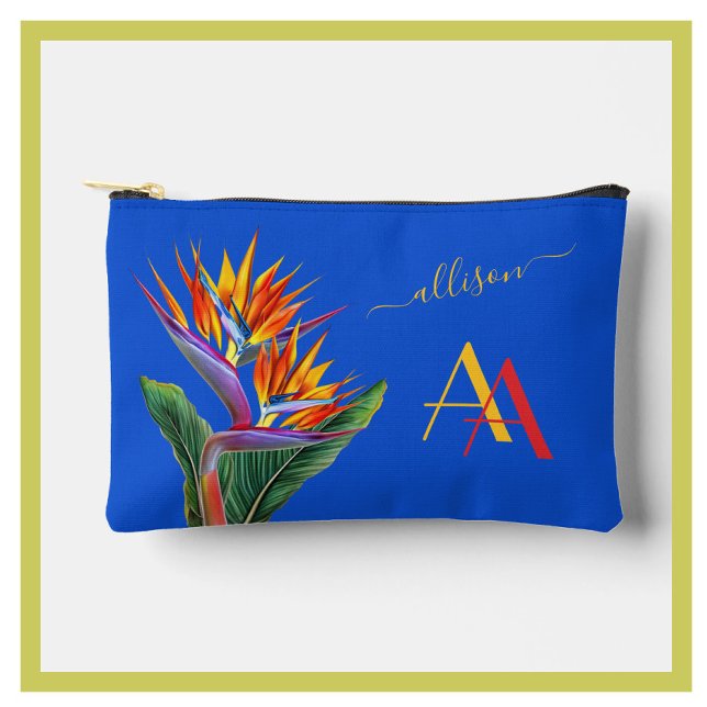 Modern Vibrant Floral Name Custom Monogram  Accessory Pouch (Creator Uploaded)