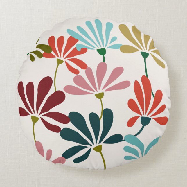 Modern Vibrant Floral Round Pillow (Front)