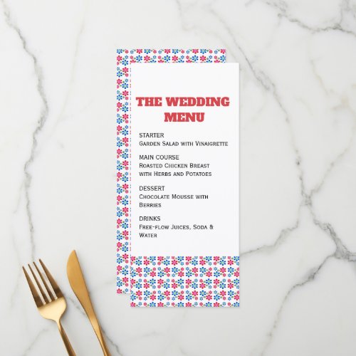 Modern Vibrant Flower Power Wedding Pattern, Menu