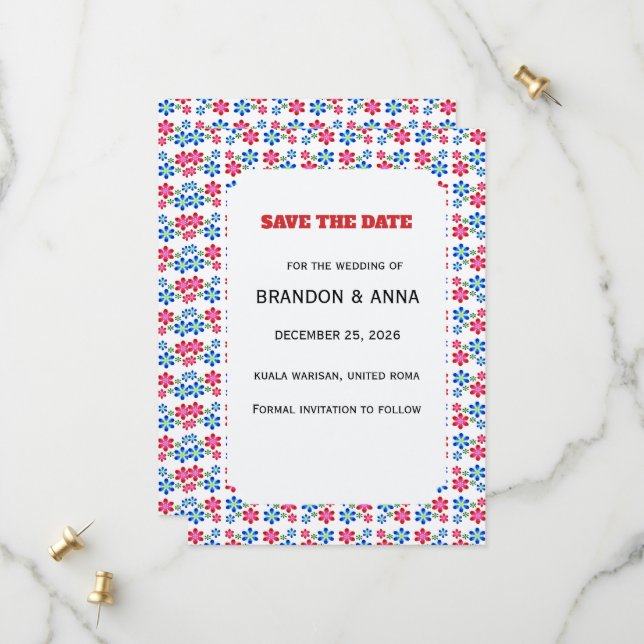 Modern Vibrant Flower Power Wedding Pattern,  Save The Date (Front/Back In Situ)