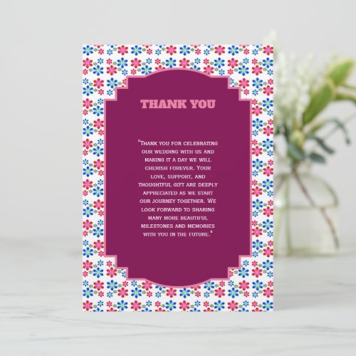 Modern Vibrant Flower Power Wedding Pattern,  Thank You Card