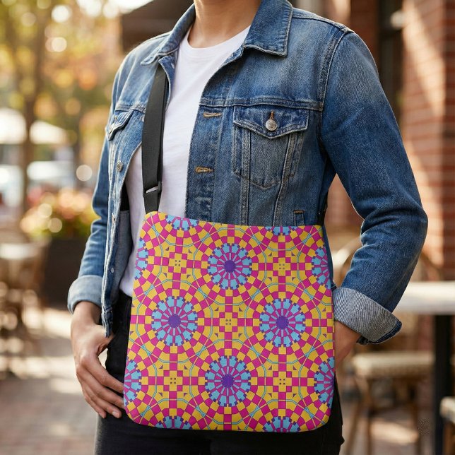 Modern Vibrant Geometric Boho Abstract Mosaic Crossbody Bag (Creator Uploaded)