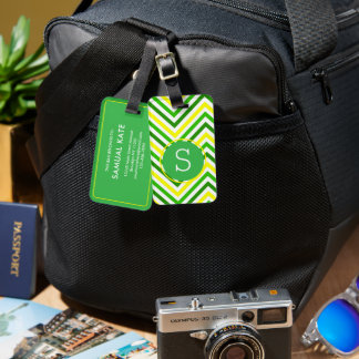 Modern Vibrant Green and Yellow Chevron Pattern Luggage Tag