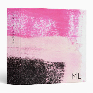 Modern Vibrant Hot Pink Black Ink Monogram 3 Ring Binder