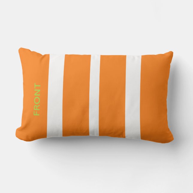 Modern Vibrant Orange and White Stripes Outdoor Lumbar Pillow (Front)