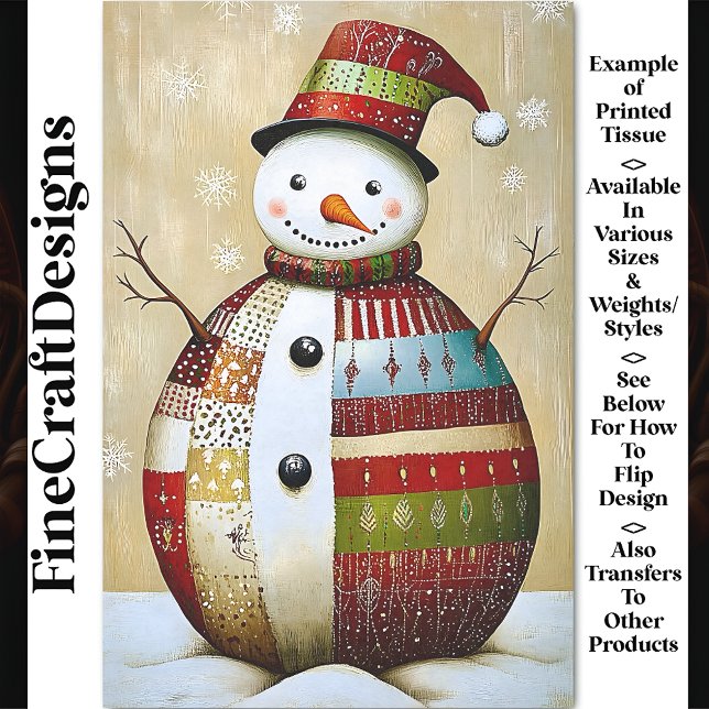 Modern Vibrant Patchwork Snowman BA8 Decoupage Tissue Paper (Creator Uploaded)