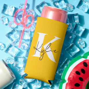 Modern Vibrant Personalized Monogram Name - Seltzer Can Cooler