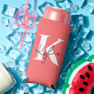 Modern Vibrant Personalized Monogram Name - Seltzer Can Cooler