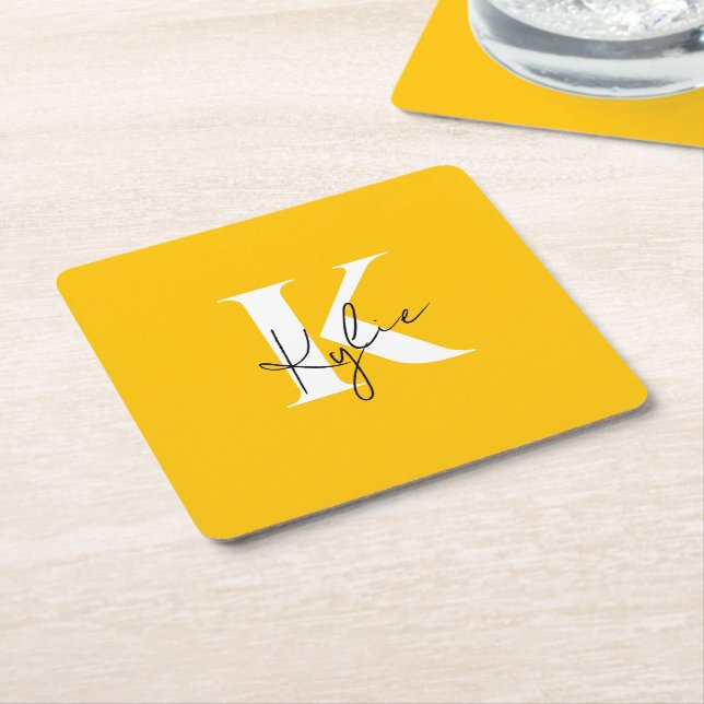 Modern Vibrant Personalized Monogram Name -  Square Paper Coaster (Angled)