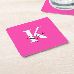 Modern Vibrant Personalized Monogram Name -  Square Paper Coaster
