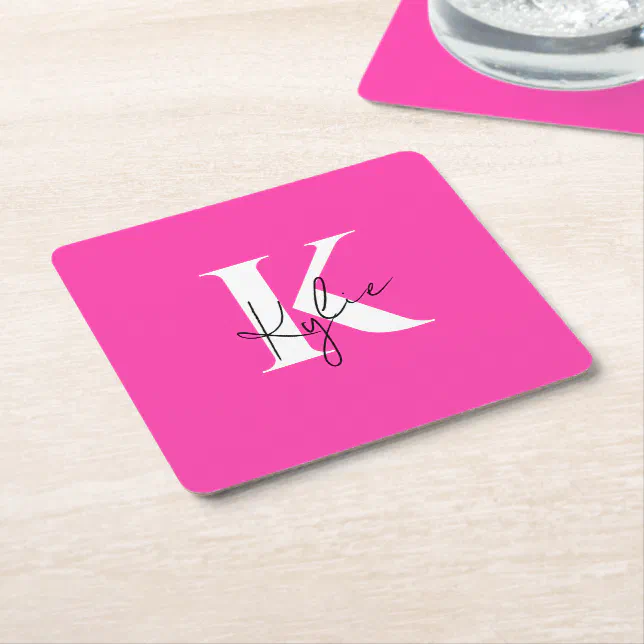 Square Name Monogram Modern Vibrant Personalized Monogram Name - Square Paper Coaster | Zazzle