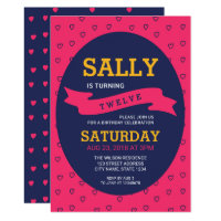 Modern Vibrant Pink and Blue Hearts Birthday Card