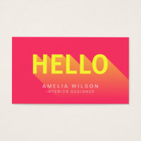 Modern Vibrant Pink and Yellow Hello Typography Business Card