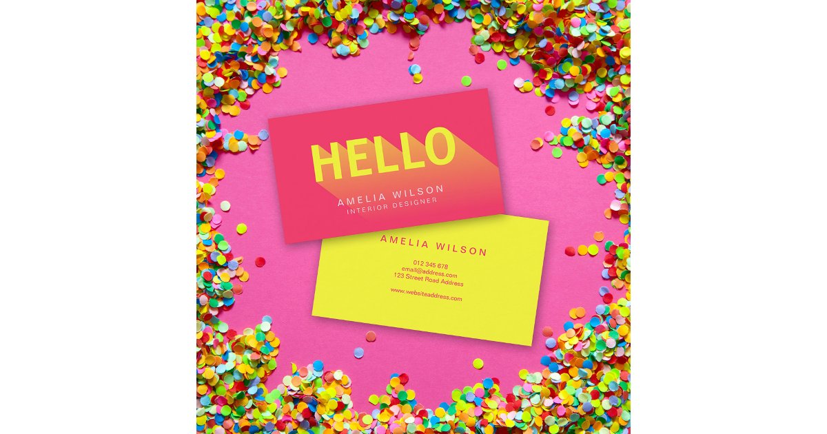 Modern Vibrant Pink and Yellow Hello Typography Business Card | Zazzle