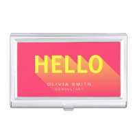 Modern Vibrant Pink and Yellow Hello Typography Business Card Holder