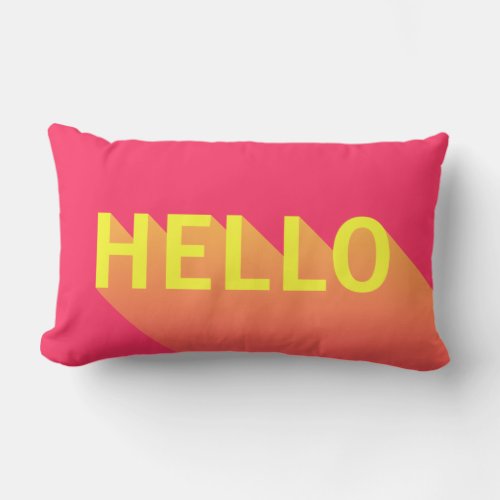 Modern Vibrant Pink and Yellow Hello Typography Lumbar Pillow