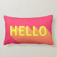 Modern Vibrant Pink and Yellow Hello Typography Lumbar Pillow