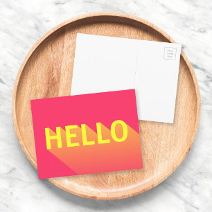 Modern Vibrant Pink and Yellow Hello Typography Postcard
