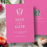 Modern Vibrant Pink Minimal Save The Date<br><div class="desc">Announce your special day with these modern wedding save the date invitations, designed for the modern bride and groom. Featuring a bold fuchsia pink background and a stylish monogram crest, these invitations combine simple, non-photo elegance with a contemporary flair. The mix of modern script and classic typography adds a touch...</div>