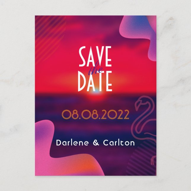 Modern Vibrant Purple Sunset Save The Date Announcement Postcard (Front)
