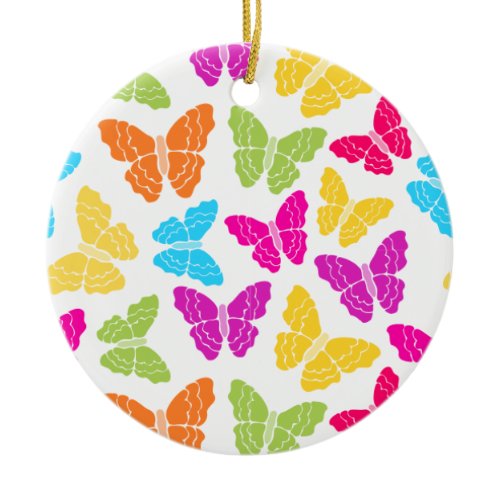 Modern Vibrant Rainbow Butterfly Cute Pattern  Ceramic Ornament
