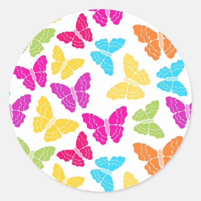 Modern Vibrant Rainbow Butterfly Cute Pattern  Classic Round Sticker (Front)