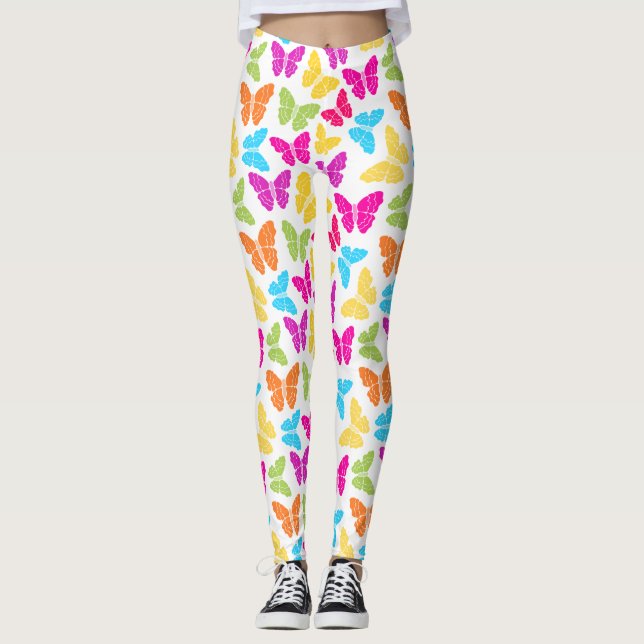Modern Vibrant Rainbow Butterfly Cute Pattern  Leggings (Front)