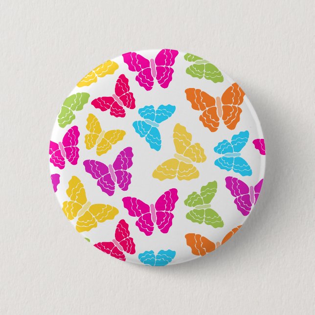 Modern Vibrant Rainbow Butterfly Cute Pattern  Pinback Button (Front)