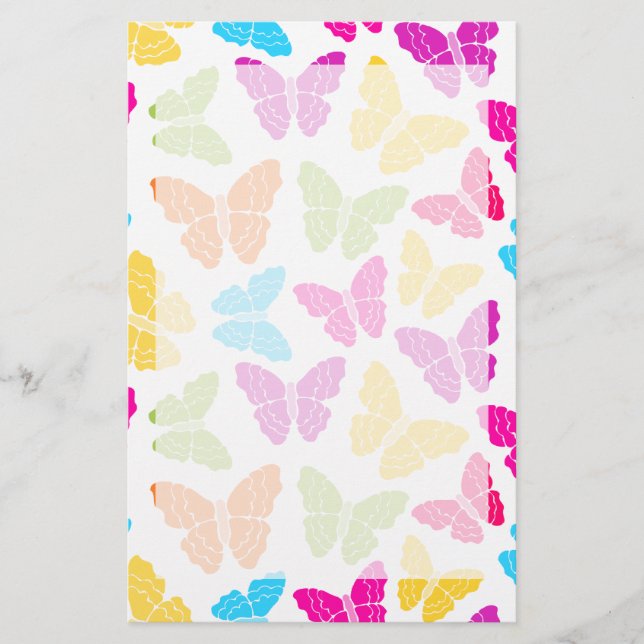 Modern Vibrant Rainbow Butterfly Cute Pattern  Stationery (Front)