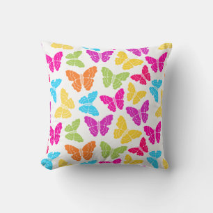 Modern Vibrant Rainbow Butterfly Cute Pattern Throw Pillow