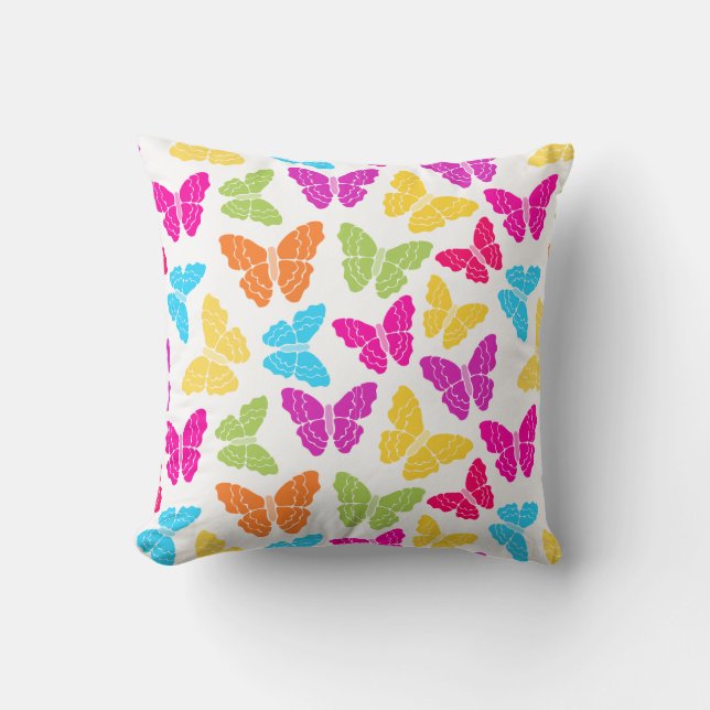 Modern Vibrant Rainbow Butterfly Cute Pattern  Throw Pillow (Front)