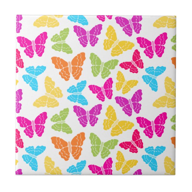 Modern Vibrant Rainbow Butterfly Cute Pattern  Tile (Front)