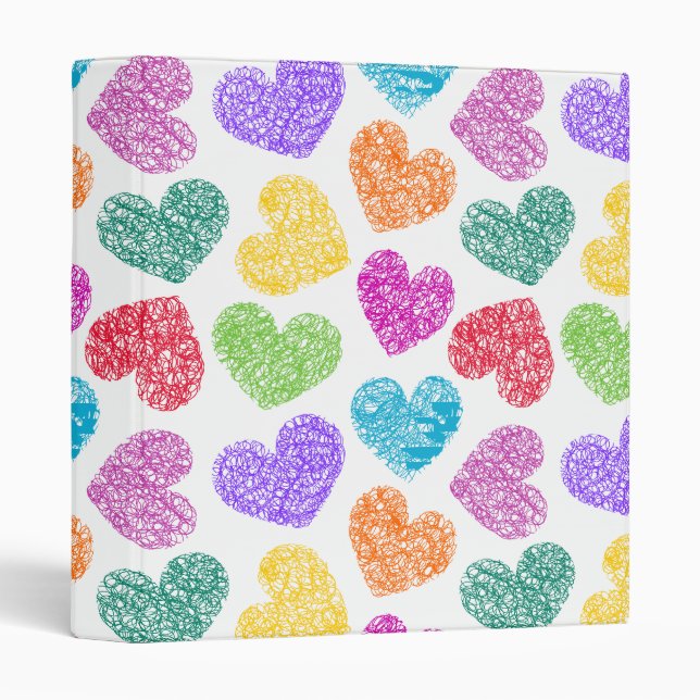 Modern Vibrant Rainbow Doodle Hearts Cute Pattern 3 Ring Binder (Front/Spine)