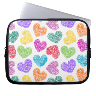 Modern Vibrant Rainbow Doodle Hearts Cute Pattern Laptop Sleeve