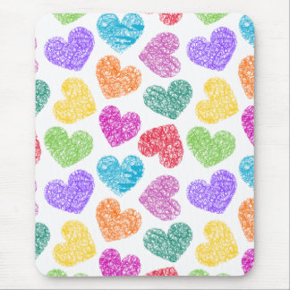 Modern Vibrant Rainbow Doodle Hearts Cute Pattern Mouse Pad