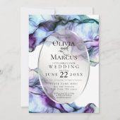 Modern Vibrant Teal Plum Abstract Ink Invitation (Front)