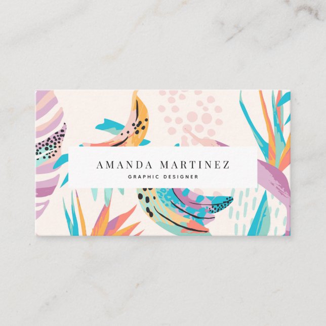 Modern Vibrant Tropical Motif Social Media Business Card (Front)