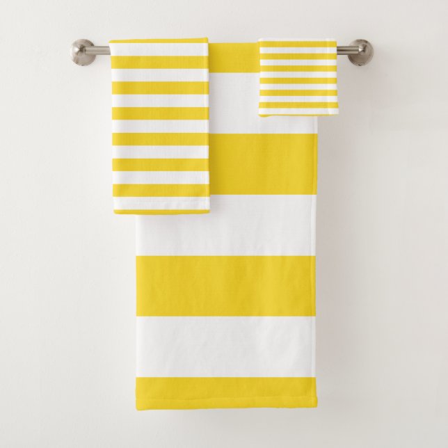 Modern Vibrant Yellow and White Striped pattern Bath Towel Set (Insitu)