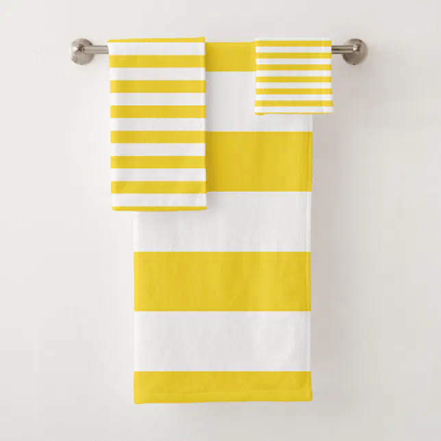 Modern Vibrant Yellow and White Striped pattern Bath Towel Set | Zazzle