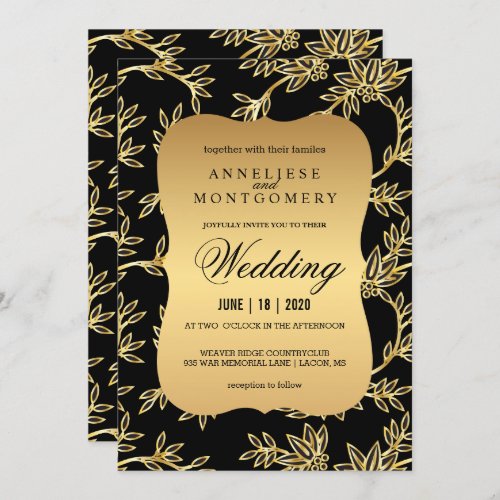 Modern Victorian Gold Floral Wedding Invitation