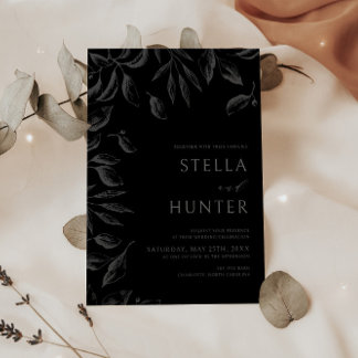 Modern Victorian Monochrome Greenery Wedding Invitation