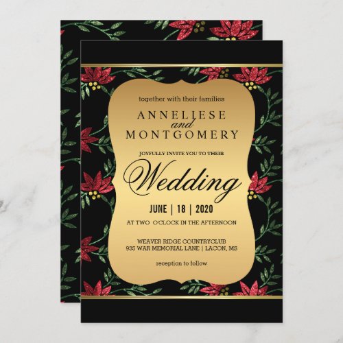 Modern Victorian Red Glitter Floral Wedding Invitation