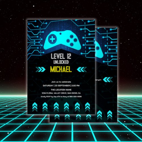 Modern Video Game Level Up Birthday Party Invitation
