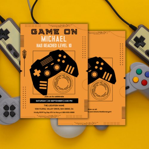Modern Video Game Level Up Birthday Party Invitation